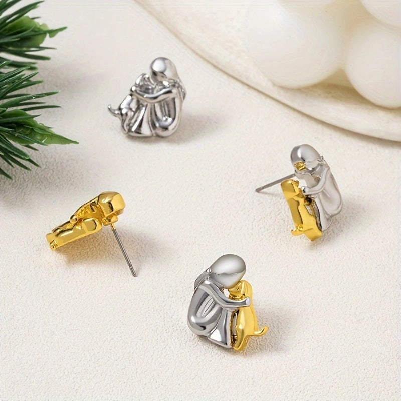 A little girl and a dog embrace earrings
